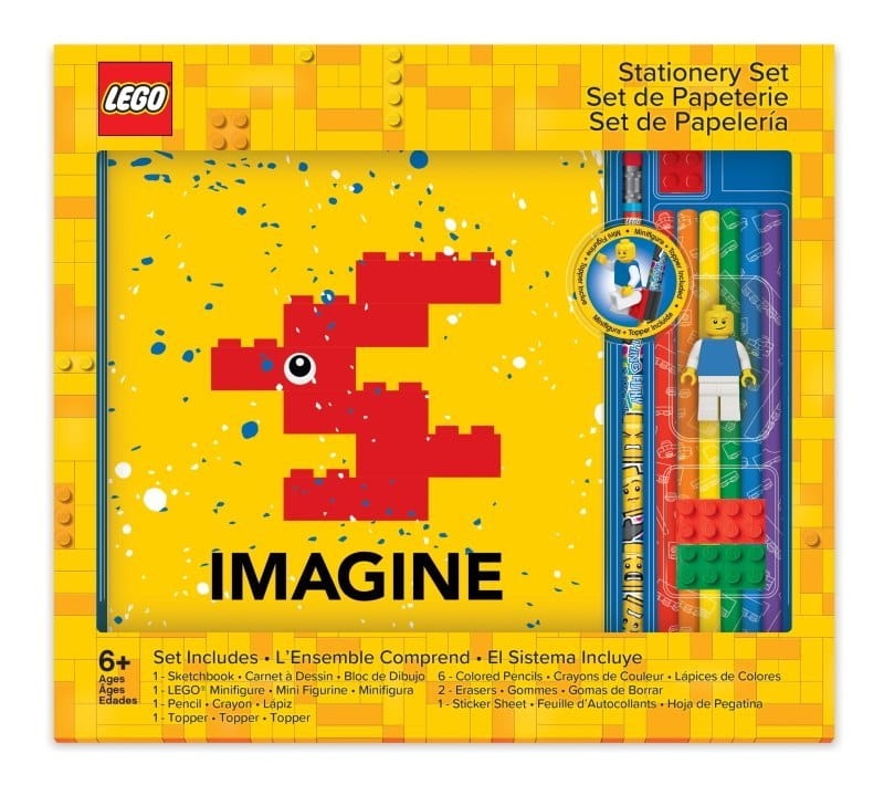 LEGO Classic 52627 Szkicownik LEGO z zestawem 6 kredek, ołówkiem, 2 gumkami, naklejkami, klockiem do mocowania i Minifigurką