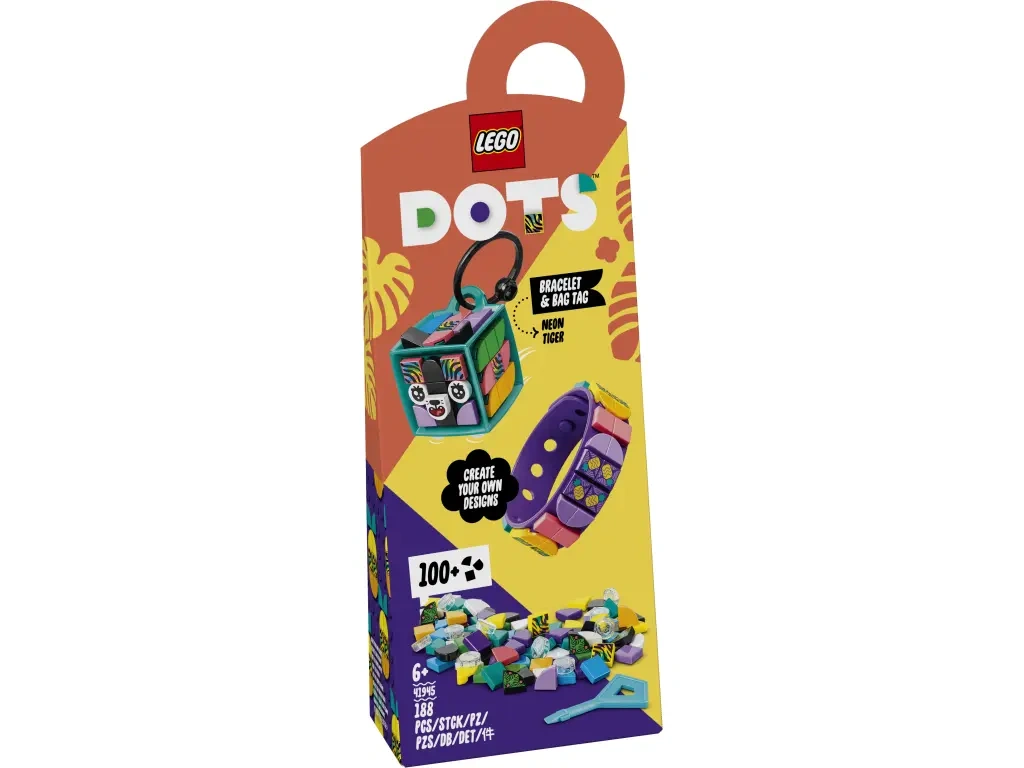 LEGO 41945 DOTS Neonowy tygrys — bransoletka i zawieszka na torbę